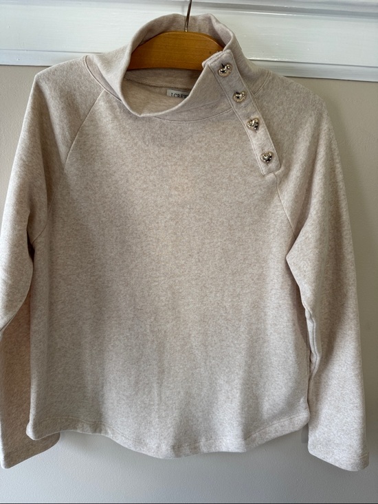 J. Crew Sweaters - J. Crew Women's Cream Button-Accent Funnel Neck Sweater - Heathered Cream